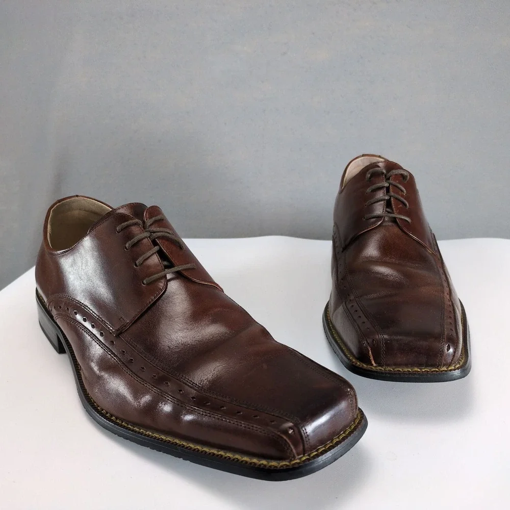 Stacy Adams Brown Leather Square Toe Oxfords Mens 14W Lace Up Dress Shoes